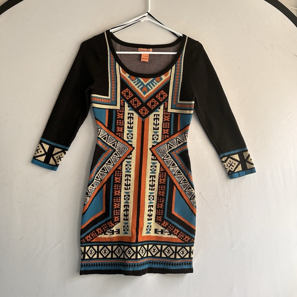Flying Tomato Knit‎ Mini Dress Aztec Print Bodycon Long Sleeve Small